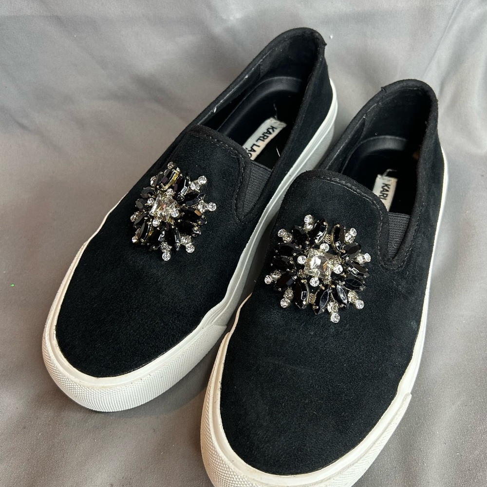 Karl Lagerfeld Black Slip-On Sneakers with Embellishments